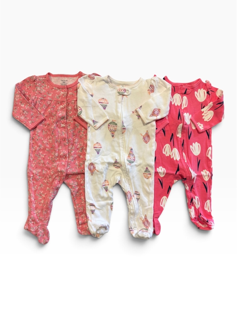 Carter's Girl 3-Pack Footed Sleepers Pajamas 9 Months Floral &Hot Air Balloon